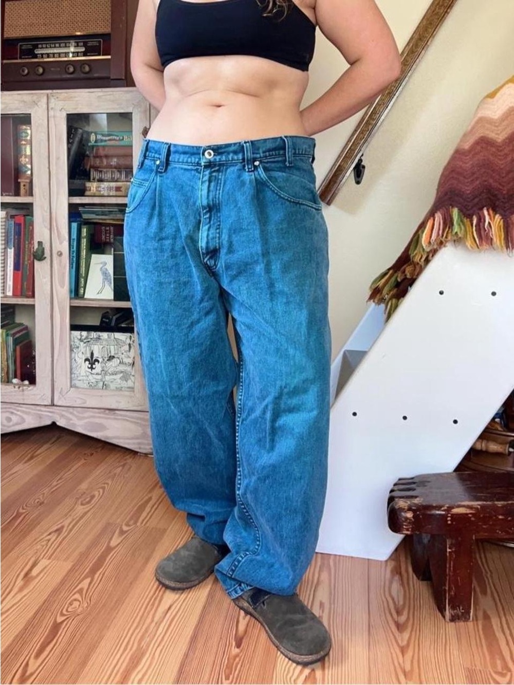 Vintage 90s Silver Tab Levi's Baggy Denim Jeans Teal Blue Purple tag 38 x 30 - Picture 4 of 15